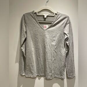 Charter Club Light Gray V-Neck Long Sleeve Top
